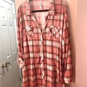 White Mark Plus Piper Plaid Womens Long Sleeve Tunic Top NWOT